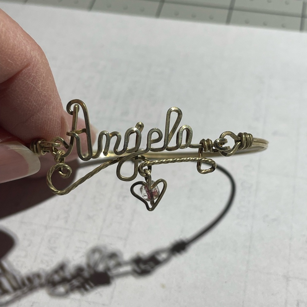 Gold Wire Name Bracelet with Heart Charm